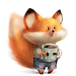 cute fox with coffee cup