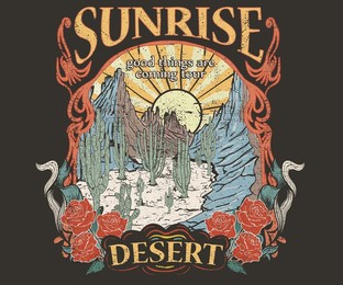desert vector print design for t shirt and others. arizona cactus graphic design for apparel, stickers, posters and background. cactus and rose flower artwork.