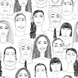 cartoon faces crowd doodle hand-drawn seamless pattern