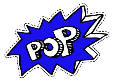 burst or pop, explosion or boom badge or graphic lettering. funny modern letters creative font with sketch outline. cool message chatting. sticker or label, isolated icon, vector in flat style