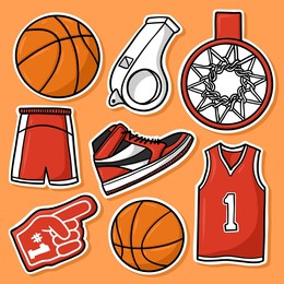 sticker set basketball cartoon vector