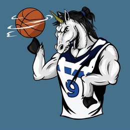cool unicorn vector illustration design playing basketball