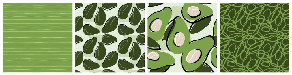  fresh avocado seamless pattern. colorful abstract keto diet ingredient, healthy fruit product packaging background or kitchen textile print in green and mint colors.