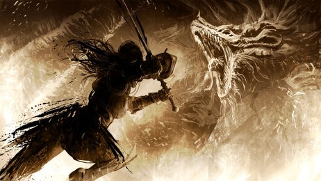 a beautiful female knight bravely and recklessly runs with a twohanded sword in his hands into battle with a vile necrodrakon with sharp teeth in two rows, he furiously yells at the girl 2d pencil art