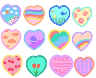 heart sticker.  colorful hearts are perfect for valentine's day.  used to decorate items, books, boxes, glasses...