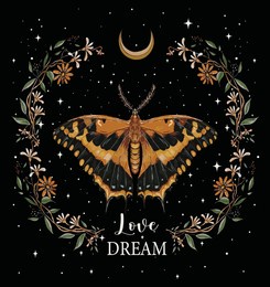  heavenly butterfly and moon universe vector illustration. heavenly background design. colorful flower love butterfly. graphic design vector. print, t-shirt, tattoo, dress, card, wallpaper magic