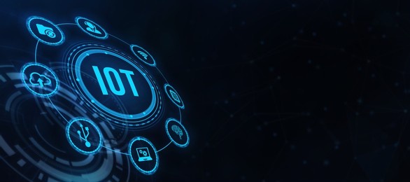 internet of things - iot concept. businessman offer iot products and solutions. internet, business, technology and network concept. 3d illustration.