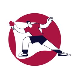 round template with ping pong player serving the ball isolated on white background. male sportsman in modern outline minimal design. flat art  illustration