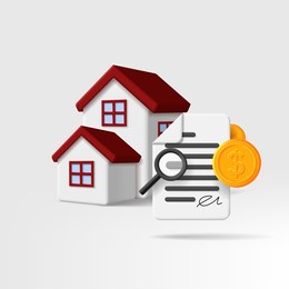 real estate 3d icon of house with contract signed and coins money