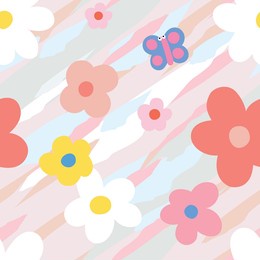 cute flower seamless pattern vector, floral pastel color background, for girl 