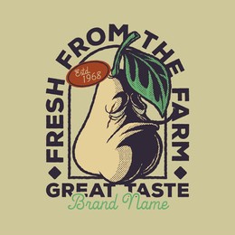 cartoon emblem of fierce faced pear fruit with retro style