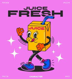 cartoon character juice. drink in retro style, funny bright doodle style character in a cardboard package with a straw.vector illustration with typography elements