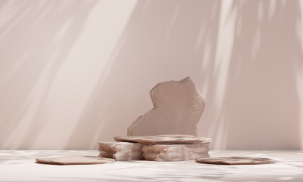 rock podium for product presentation. natural beauty pedestal, relaxation and health, 3d illustration	