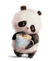 cute lovely little panda bear with coffee cup