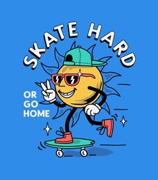 a cartoon sun character skateboarding. vector design for t-shirt prints, posters and other uses.