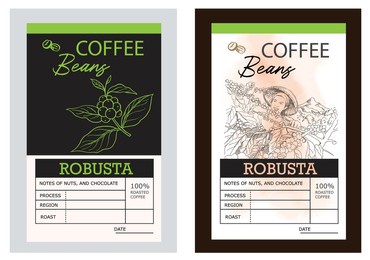 packaging design for coffee. vector vintage product label template. retro package with coffee branch. coffee beans vintage label. coffee vintage packaging design.