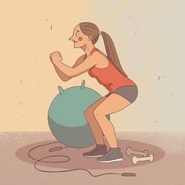 the woman is engaged in fitness. raster illustration in good quality. woman doing squats.