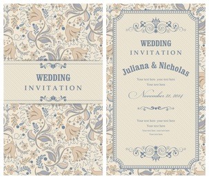 invitation card with flowers in a folk style 