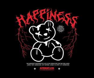happiness teddy bear for street style tshirt design graphic