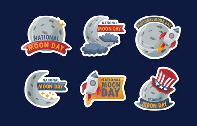 national moon day doodle sticker collection.
