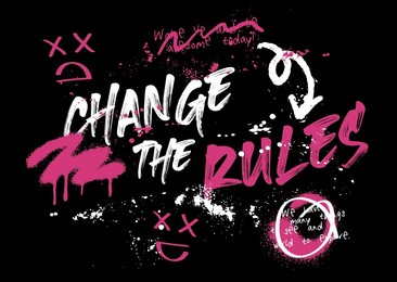 urban typography street art graffiti change the rules slogan print with spray splash effect for graphic tee t shirt or sweatshirt - vector