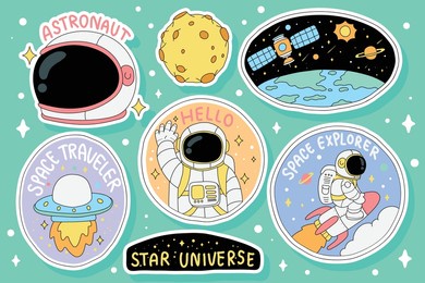 hand drawn astronaut sticker illustration design