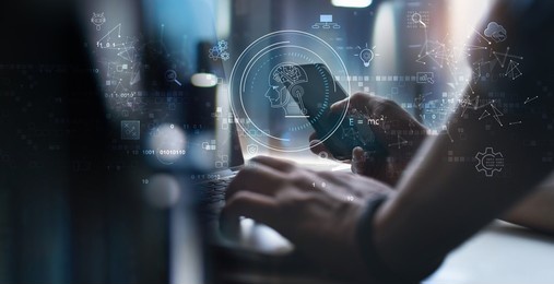 ai artificial intelligence, machine learning, big data. computer programmer, digital software developer working on computer, ai bot and digital machine learning, iot internet of things, data science