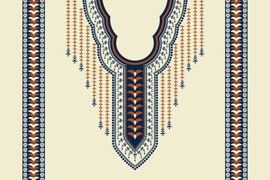 vector ethnic neck embroidery pattern geometric shape with border vintage color on white cream background. elegant tribal art for shirts.