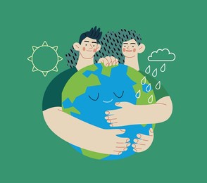 ecology - save the planet -modern flat vector concept illustration of a couple embracing the globe. creative landing web page template
