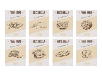 vector hand drawn sketch bread posters set. eco foods.sketch illustration. icons and elements for print, labels, packaging.