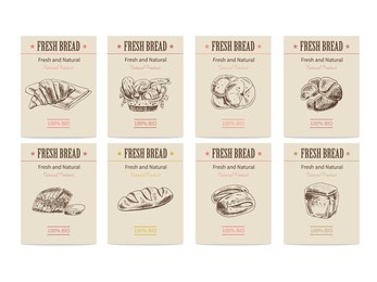 vector hand drawn sketch bread posters set. sketch illustration. icons and elements for print, labels, packaging.