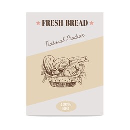vector hand drawn sketch poster of wicker basket with bread. bread illustration.  icons and elements for print, labels, packaging.