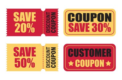 coupon sale, offers and promotions vector template. discount coupon, ticket, banner. vector sticker, label.