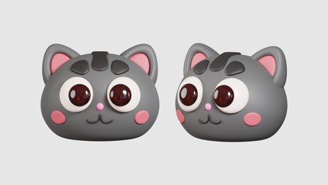 cute emoticon black cat face isolated on white background. cat head emoji concept. 3d render illustration