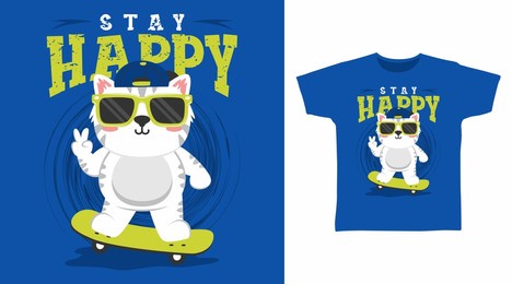 yellow cat with skateboard cartoon tshirt art designs