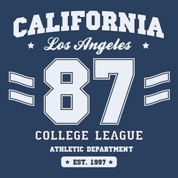 college league print for t-shirt design. los angeles, california typography graphics for college appare