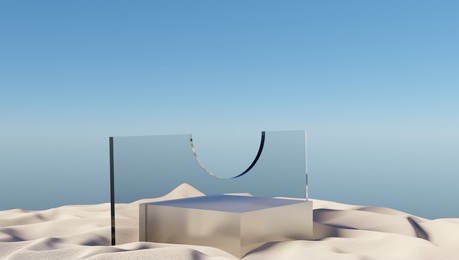 cosmetic background for product presentation. rusty podiums on cream background. 3d rendering.
