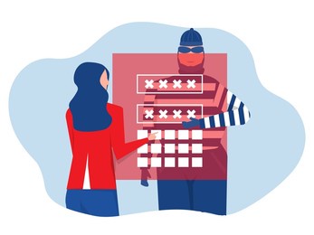 hacker steal password ,digital money theft attack male client applications, get usernames and password. phishing and bank fraud. vector illustration.