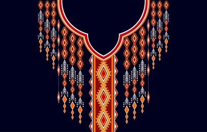 geometric ethnic neckline. ethnic oriental traditional design. neckline embroidery design for fashion, background, wallpaper, clothing, wrapping, etc.