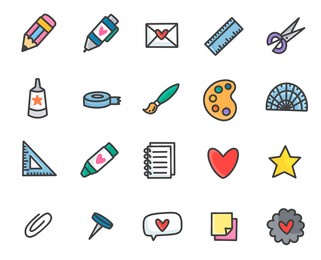stationery elements colorful cartoon doodle icons