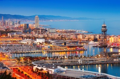 barcelona city and port in evening. catalonia, spain
