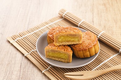 moon cake, traditional chinese snack popular during the mid-autumn festival. 
