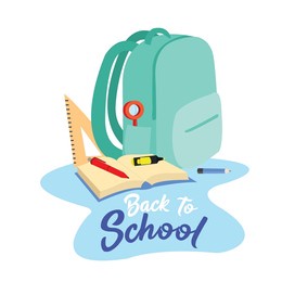 illustration of a bag with various tools for school