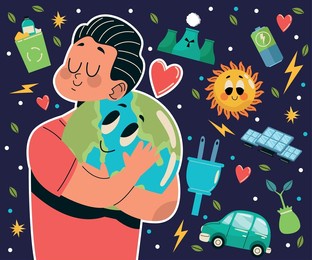 male ecologist with energy icons character