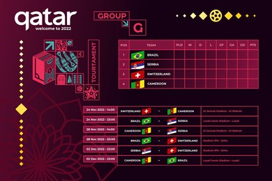 travel to qatar. vector illustration purple background. national colors. lettering welcome to qatar. world of qatar pattern with modern and traditional elements.