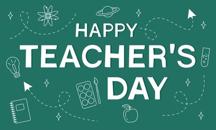 happy teacher's day illustration with school supplies. lettering. design for a greeting card. vector illustration