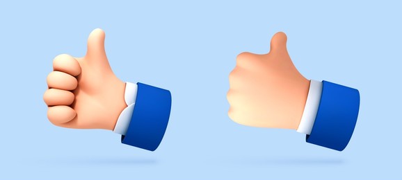 3d cartoon thumb up hand gesture isolated on blue background. hand thumb up or like sign. vector 3d illustration