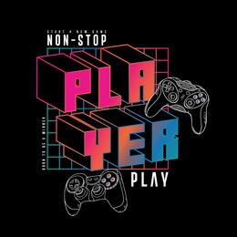 graphic design with typo and gamepad drawing as vector for textile print