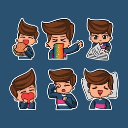 sticker template with cartoon boy character isolated illustration. vector