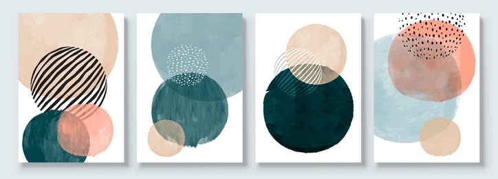 set of abstract hand painted illustrations for postcard, social media banner, brochure cover design or wall decoration background. modern abstract painting artwork. vector pattern